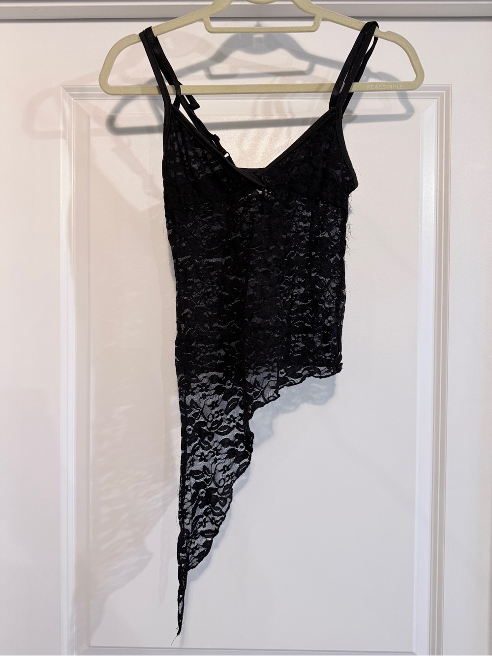Vintage Y2K Black Floral Lace Asymmetrical Fairy Cami Top Size XS